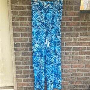 blue island Blue Tropical Print Strapless Jumpsuit